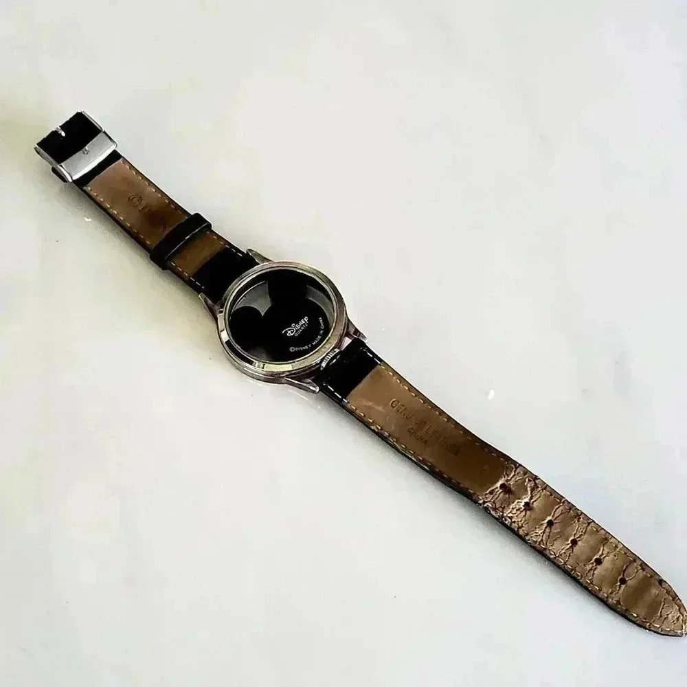 Women's Mickey Ears Black Quartz Watch by DISNEY - Needs Battery Leather